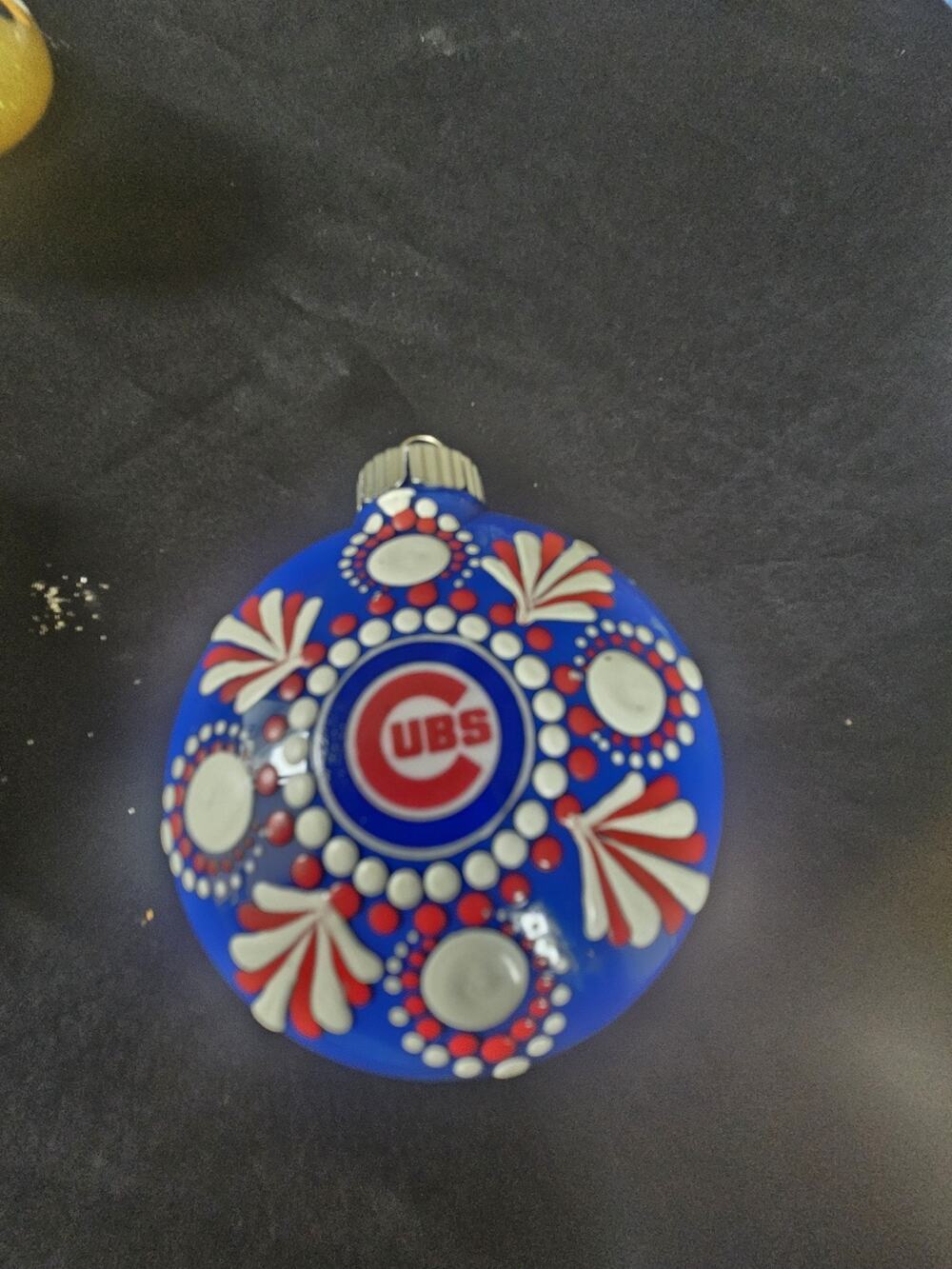 Chicago Cubs Hand-Painted Shatterproof Ornament 3” Dot Mandala